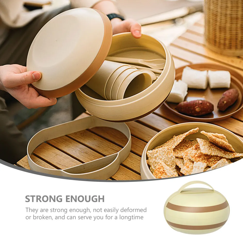 

Portable Camping Cutlery Set Outdoor Tableware 6 Pieces Kids Plates Reusable Silverware BBQ Dish Set Travel Dining