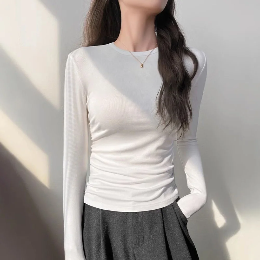 Blus Lengan Panjang Kasual untuk Wanita Atasan Olahraga Slim Fit Cepat Kering Kebugaran Yoga Kaos Dalam Jalanan Tee Pullover