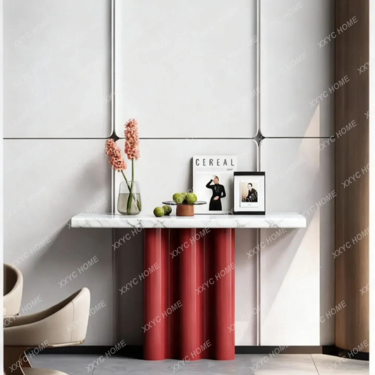 YYModern simple Xuanguan platform marble texture round side table living room decoration table high value  style
