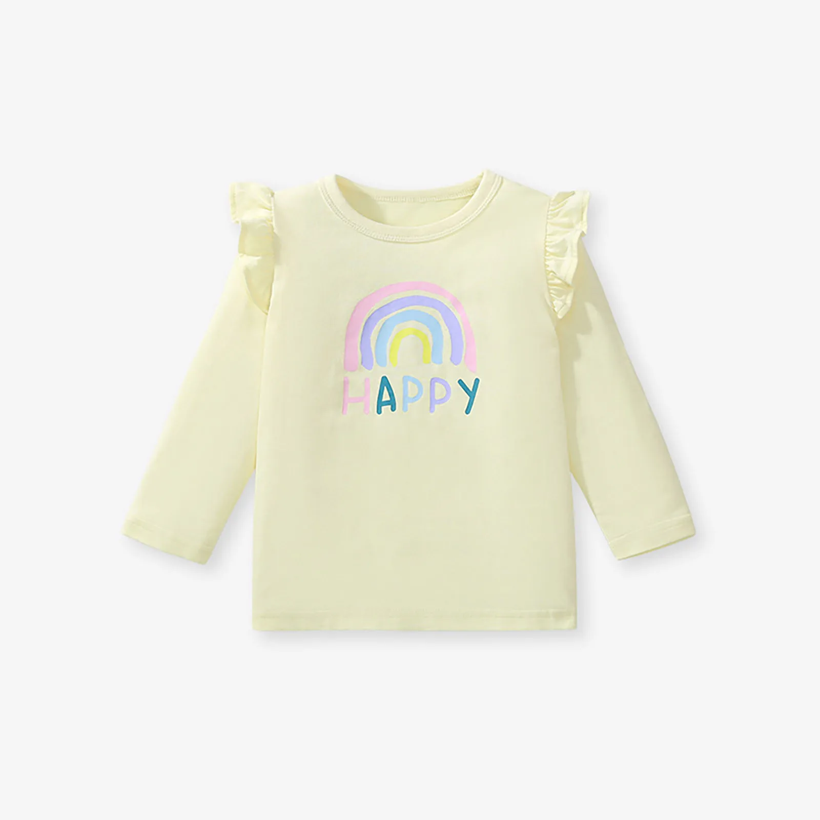 INS Infant Baby Boys Girls Clothes Long Sleeve Colored Cotton Rainbow O-neck Happy Printed Shirt Newborn Children Girls  Clothes