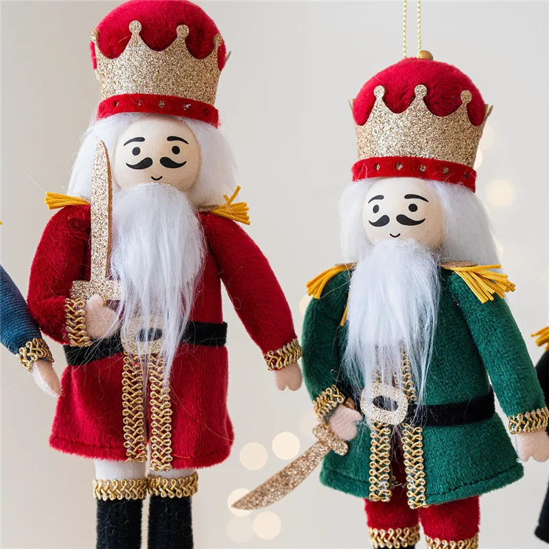 

King Nutcrackers Dolls Christmas Soldier Figure Stuffed Fabric Xmas Holiday Tree Decor Soft Plush Toy for Festive Decoration