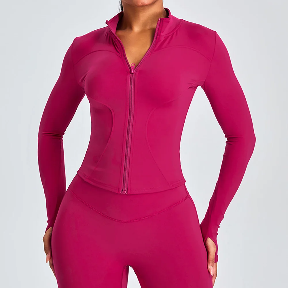 

Women Cropped Zip up Workout Jacket Slim Fit Running Athletic Gym Yoga Sports Jacket with Thumb Holes