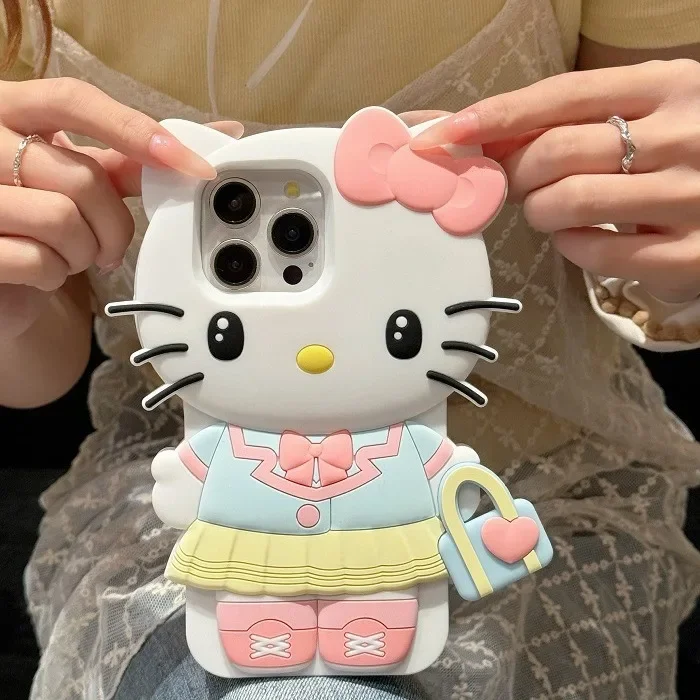 Kawaii Hello Kitty 3D Silicone Phone Case for IPhone 16 15 14 13 12 11 Pro Max Sanrio Anime Kuromi My Melody Protective Cover