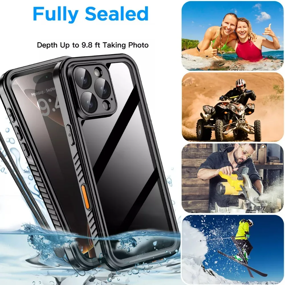 Wodoodporne etui IP68 do iPhone'a 16e 16 15 14 13 12 11 Pro Max XR XS Plus Metalowy aluminiowy telefon do pływania Luksusowa podwodna osłona — zdjęcie produktu 6