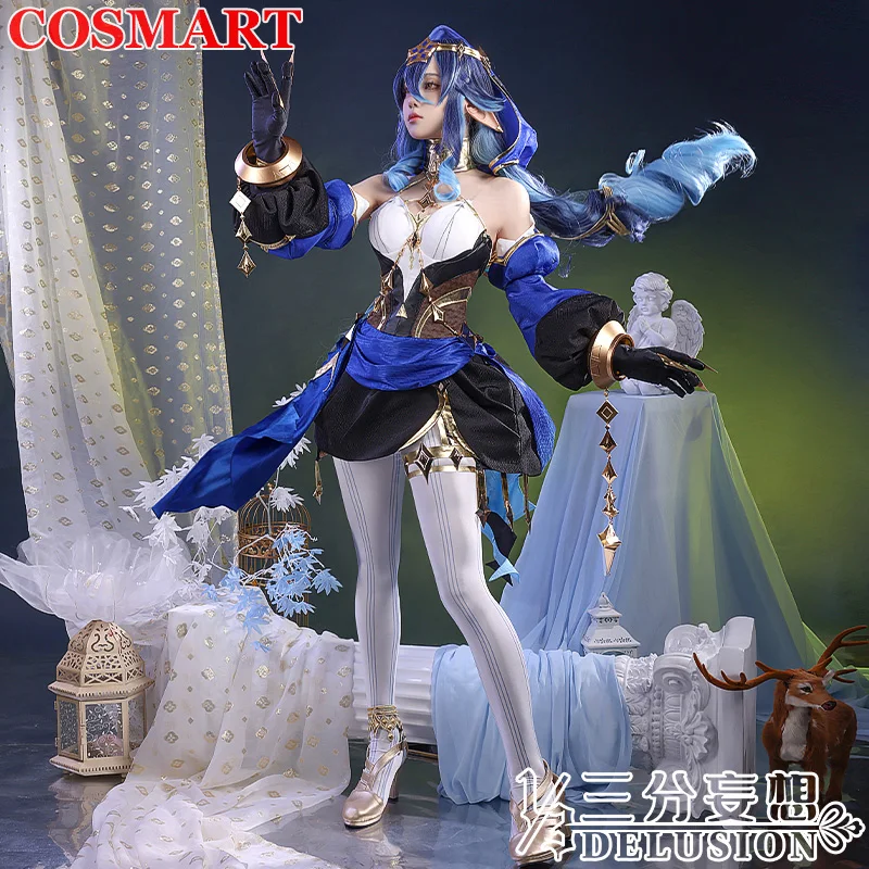 COSMART Genshin Impact Layla Game Suit Uniform Cosplay Costume Dress Sleeve Hat Gloves Halloween Party Outfit For Women New 2022