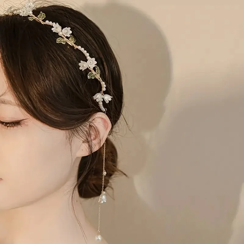 

New White Flower Pearl Hair Hoop Forest Fairy Headband Summer Hair Accessories Fashion Headwear Accessories Украшения Для Волос
