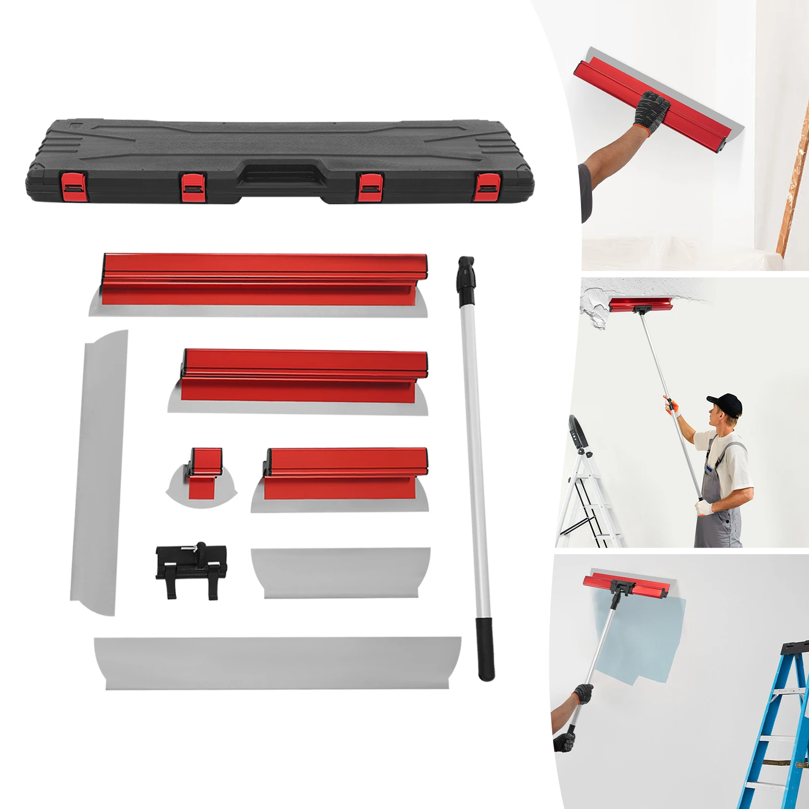 

35/60/80cm Drywall Skimming Blade Set Tool Putty Scraper Kit with Extension Handle for Wall Smoothing Wallpaper Removal Coating