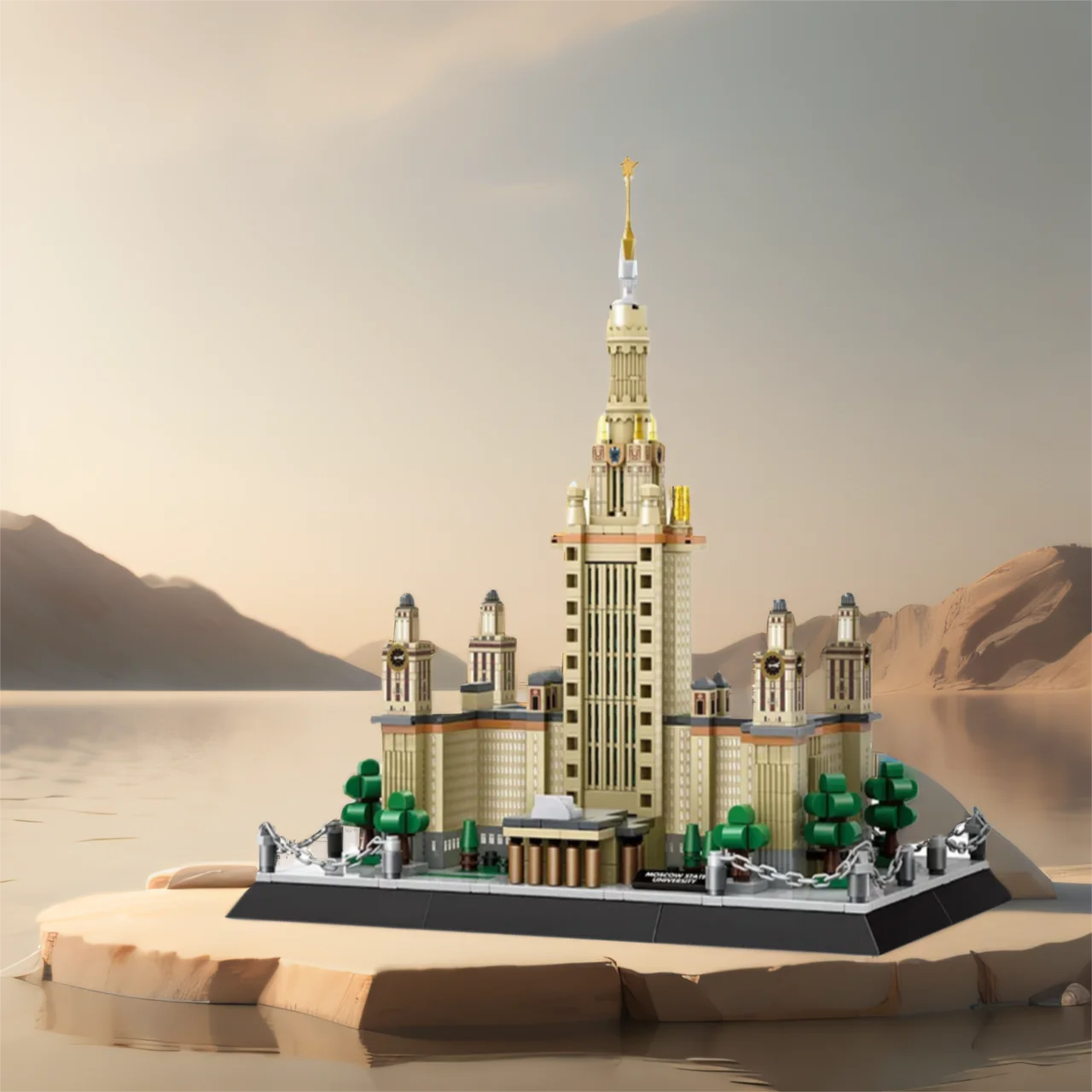 

Creative Building Brick International Famous School Modern Architecture Model Russia Lomonosov Moscow State University Block Toy