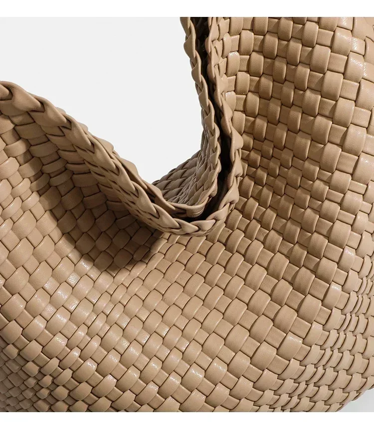 Schultertasche für Damen, gewebte Handtasche aus PU-Leder, handgewebt, große Kapazität, lässiges Geschenk für Damen, Arbeit, Büro, Einkaufen – Detail 12
