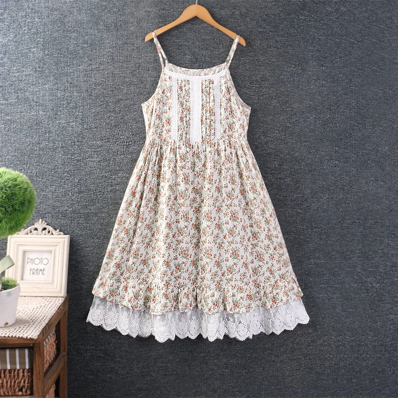 Sweet Fre Lace Splice Floral Coton Lin Midi Dr Été Nouveau Sle Vêtements pour femmes T-shirt superposé Dr Commute Sle...