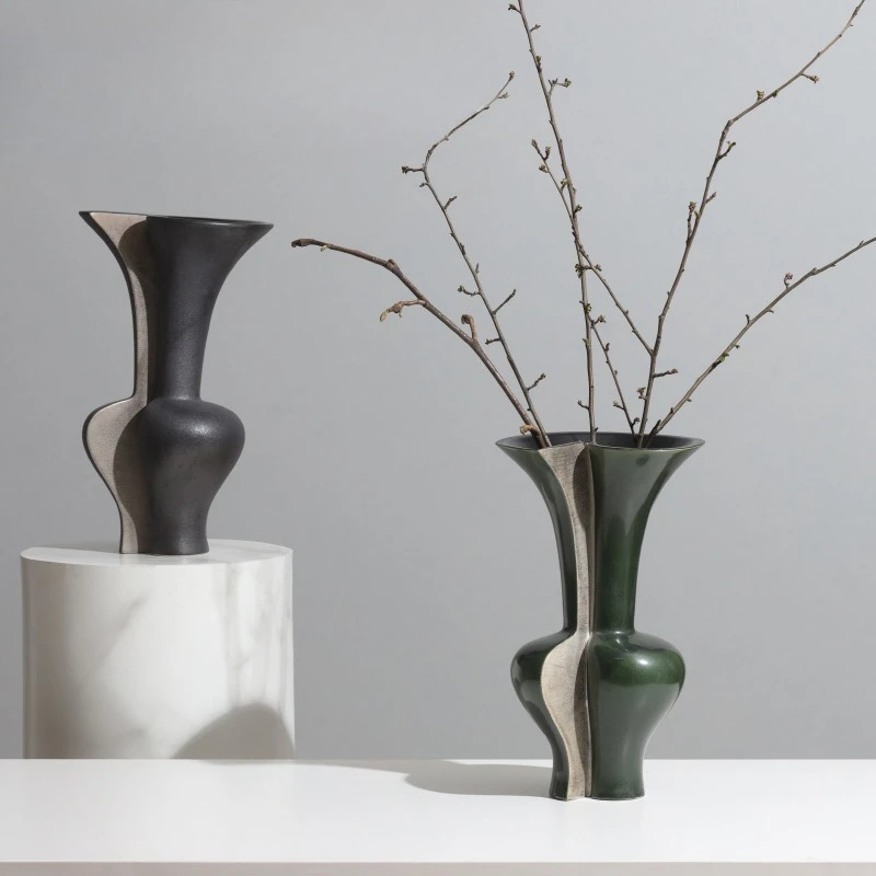 French avocado, green belly and thin neck ceramic vase ornament