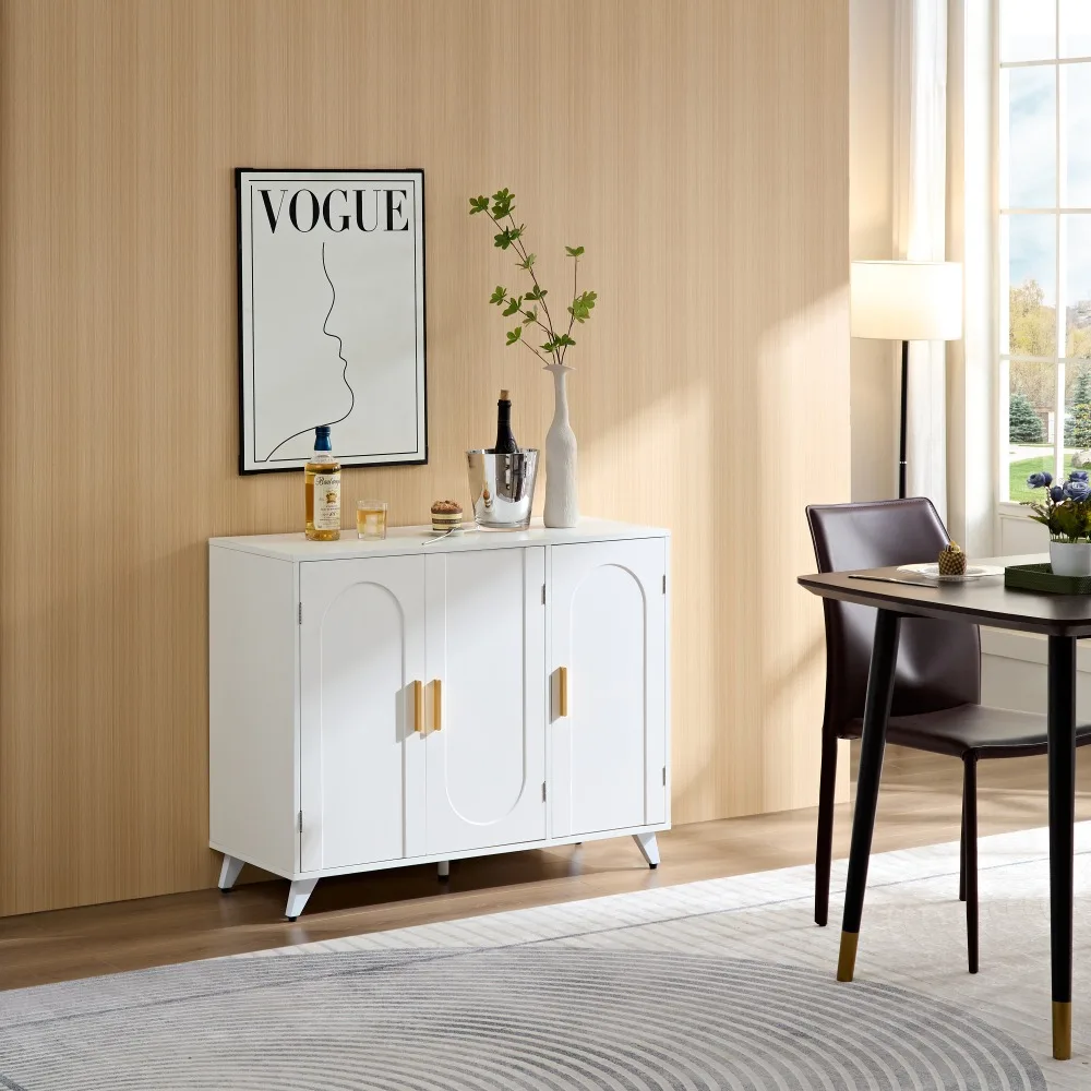 

Sideboard Buffet Cabinet with 3 Doors and Removable Shelves, for Living Room, Dining Room, Ivory White, Dining Room Cabinet