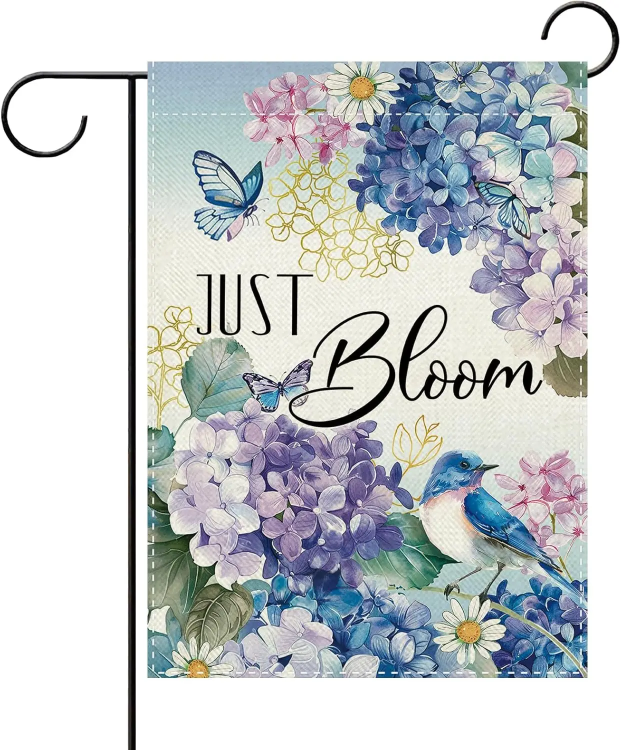 Terkki Spring Summer Hydrangea Flower Decorative Garden Flag, Just Bloom Blue Purple Floral Bluebird Butterfly Small Yard Ou IIC