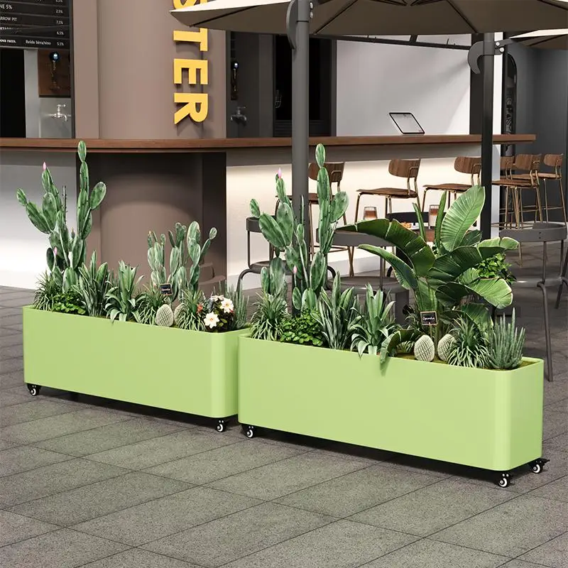 Mobile outdoor flower box wrought iron milk tea shop sales department courtyard with wheel combination outer pendulum fence part