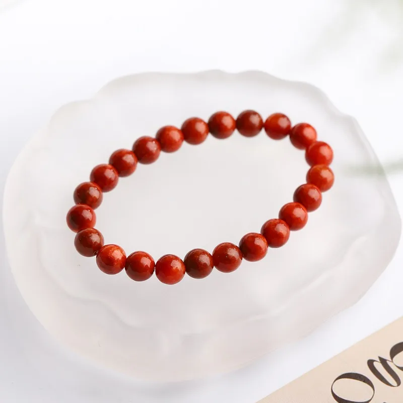 Natural Ice Glutinous Seed Red Jadeite Round Bead Single Circle Bracelet, Simple for Men and Women