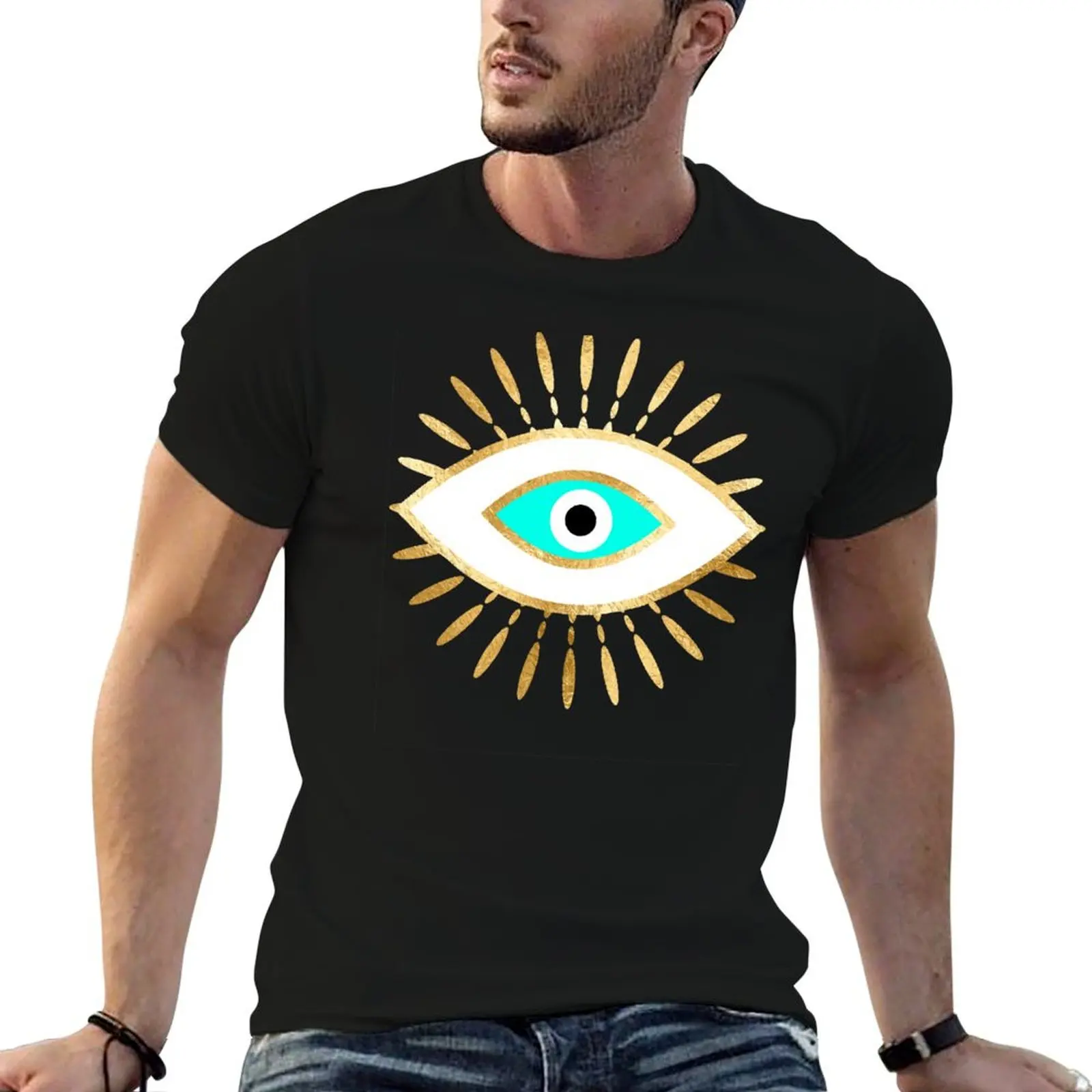 hamsa evil eye gold foil print T-Shirt Large Size Breathable Tee