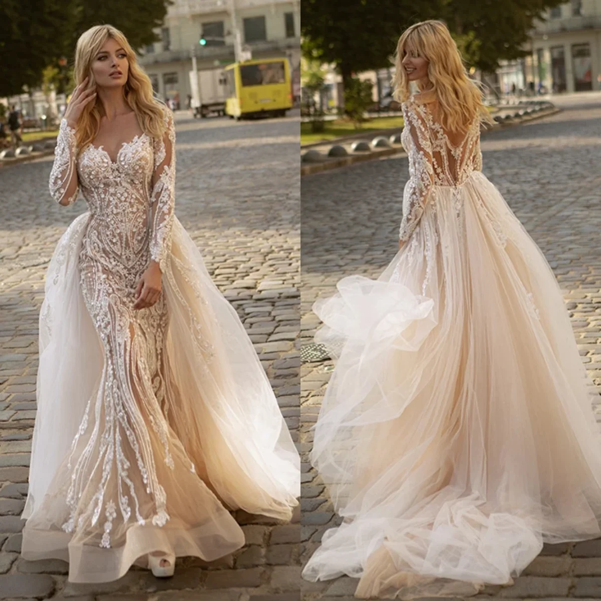 

Роскошное съемное свадебное платье с бисером и длинным рукавом, винтажное платье Vestido De Novia по индивидуальному заказу