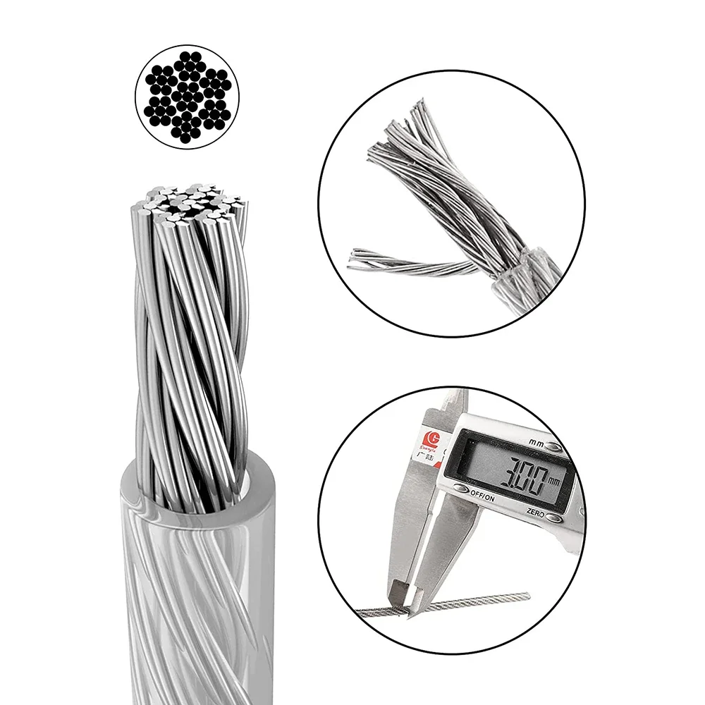 SGYM 50M/3mm Cable Kit 304 Stainless Steel Wire Rope PVC Coated For Climbing Plants Garden Wire Trellis