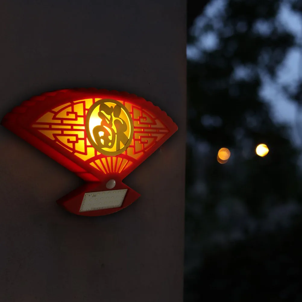 

Solar Wall Light Outdoor Decor Chinese Style Fan Shaped Garden Pathway Lamp Solar Powered Durable Lighting Fixture For Courtyard