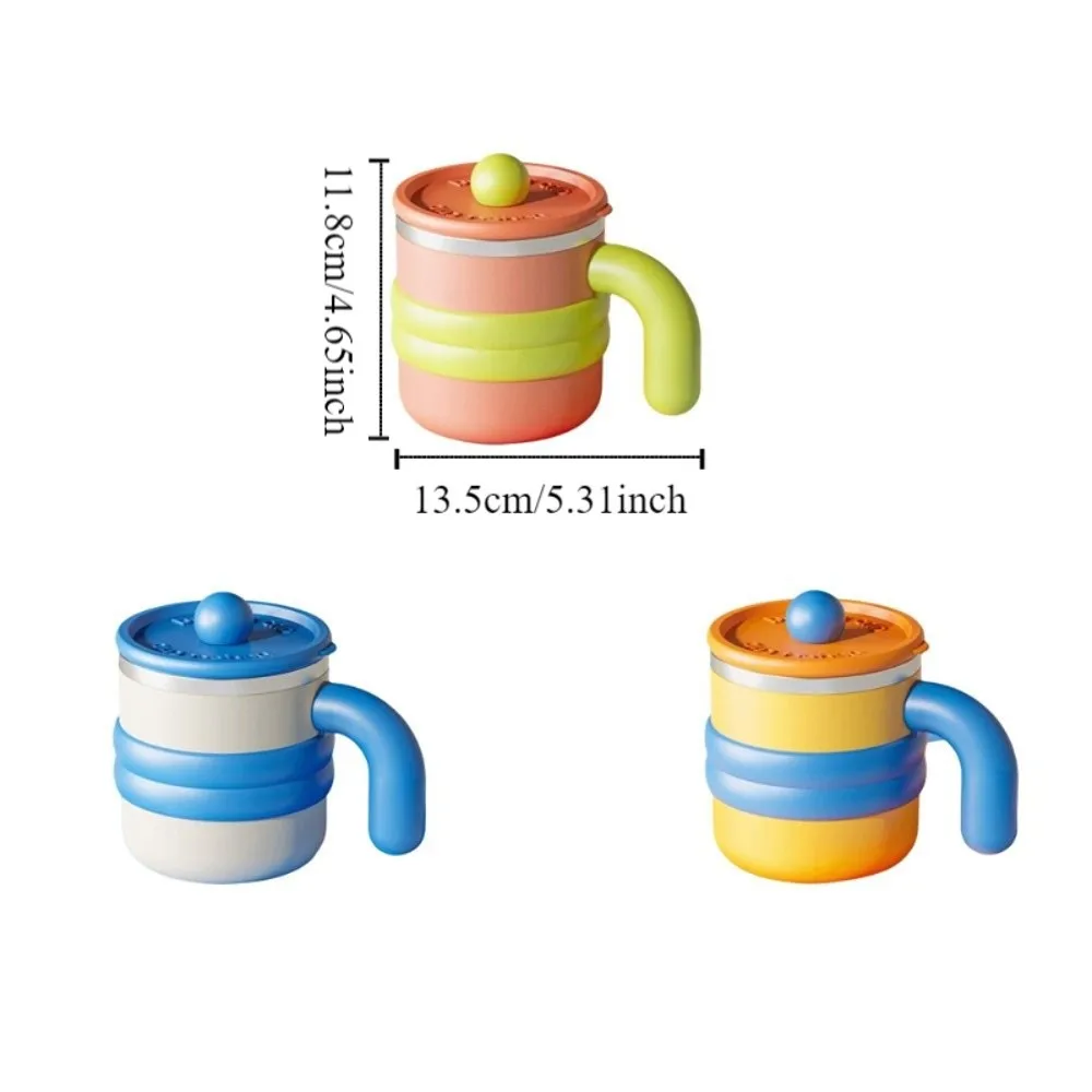 Cute Leak Proof Portable Coffee Cup with Handle with Lid Stainless Steel Mug Dopamine Double-layer Thermos Cup Outdoor