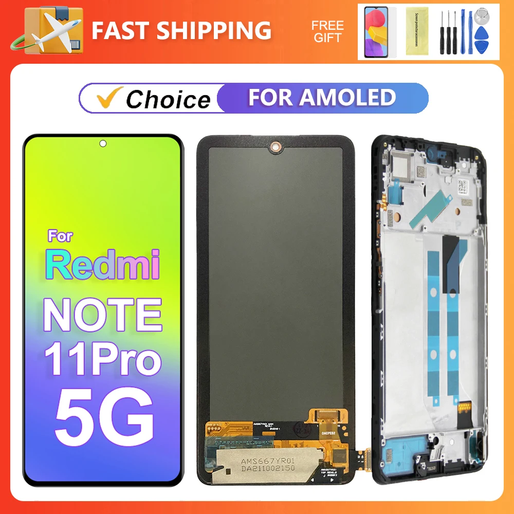For Xiaomi 6.67''AMOLED Redmi Note 11 Pro 5G For Redmi Note 11 Pro LCD Display Touch Screen Digitizer Assembly Replacement