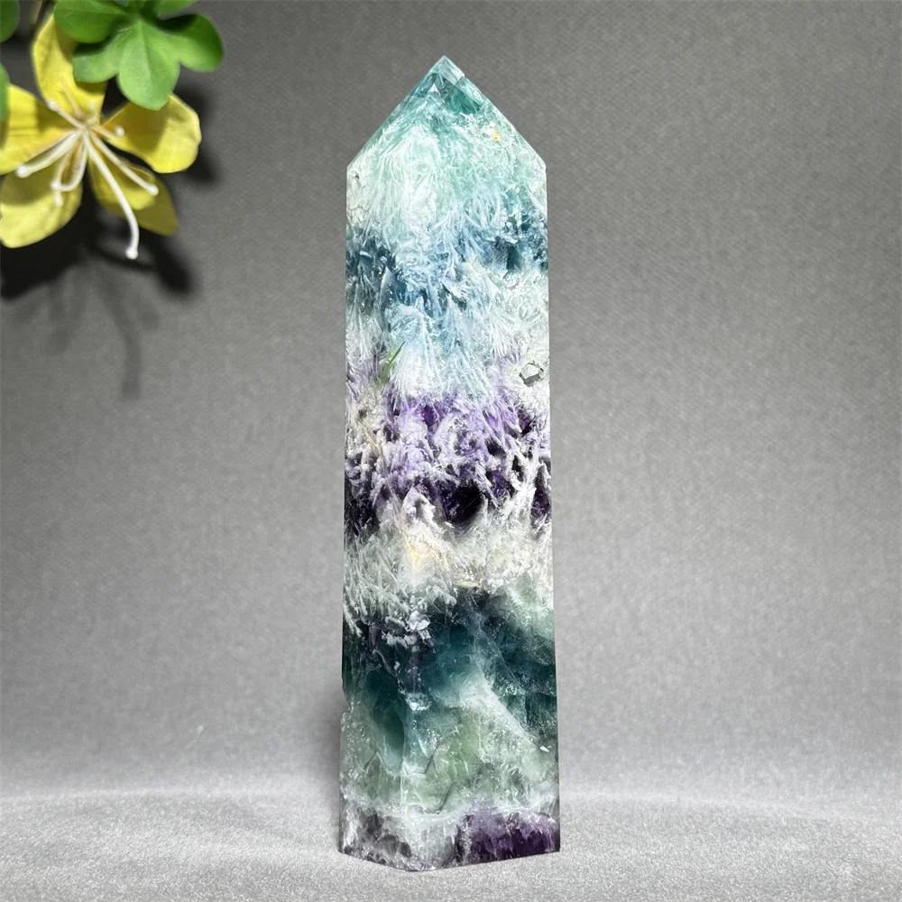 Natural Fluorite Feather Obelisk Reiki Mineral Quartz Tower Altar Energy Meditation Healing Wand Home Feng Shui Decoration