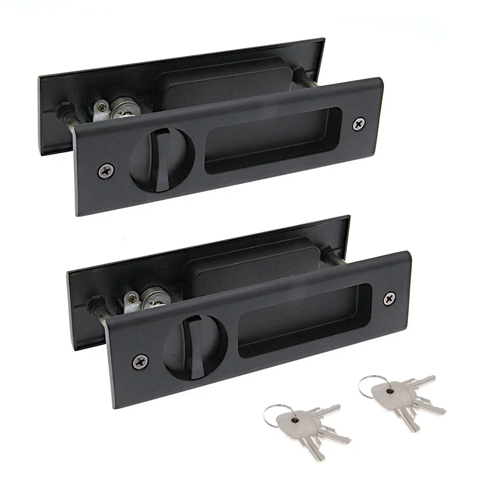 6.3" Black Invisible Recessed Handle Latch with Keys Interior Pocket Door Lock Sliding Barn Door Lock Furniture Hardware