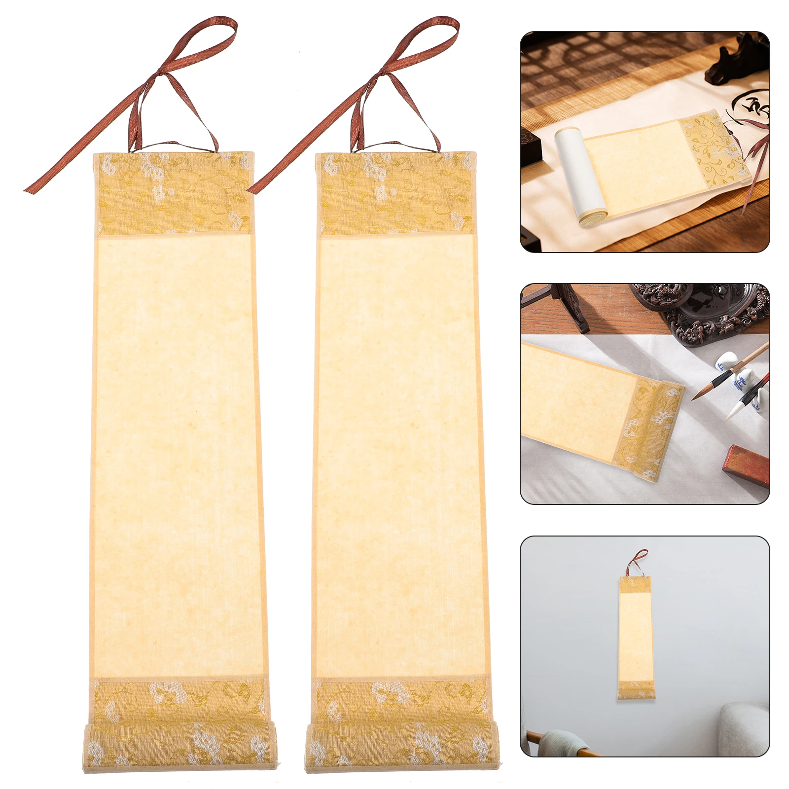 

2pcs Blank Scroll Chinese Calligraphy Gift for Writing Painting Xuan Paper Wall Hanging Decor Art Work Home Premium Rice Paper