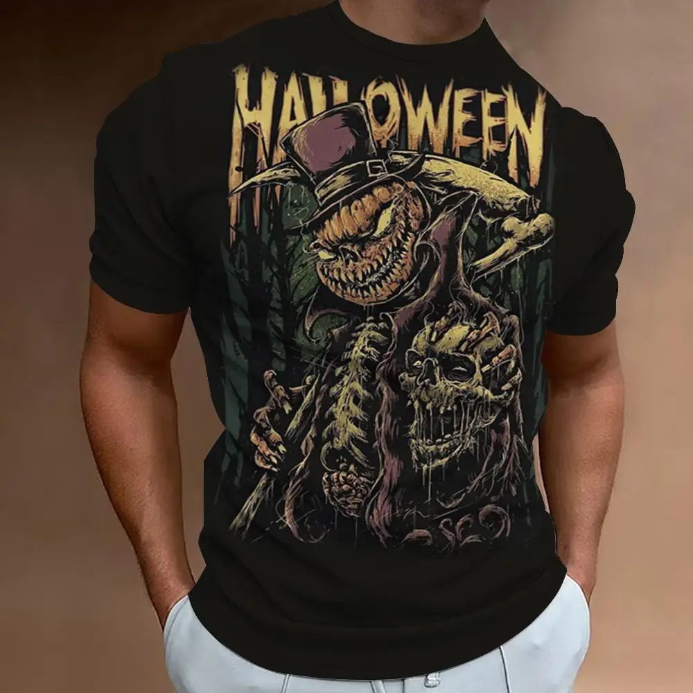 Halloween Pumpkin Men T-shirt 3D Printed Casual Harajuku Horror Top Tees O Neck Short Sleeve Sport Outdoor Oversized Clothing