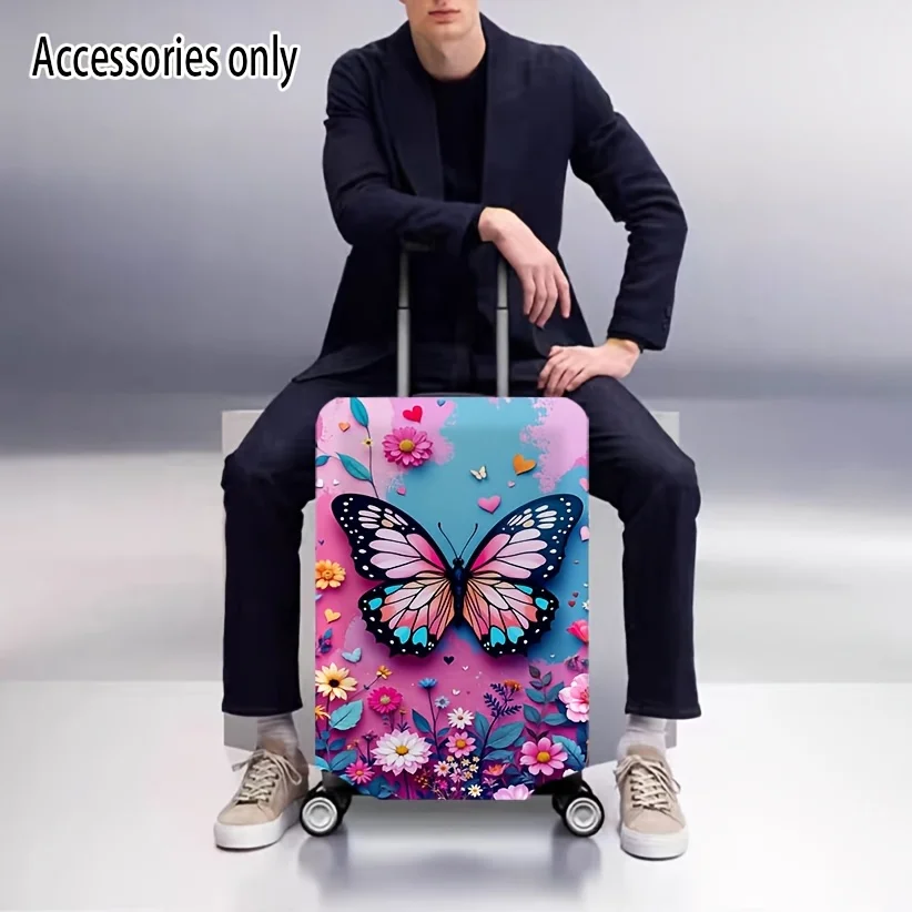 

Butterfly and Floral Pattern Luggage Cover, Stretchable Travel Accessory, Fits 18–32-Inch Suitcases