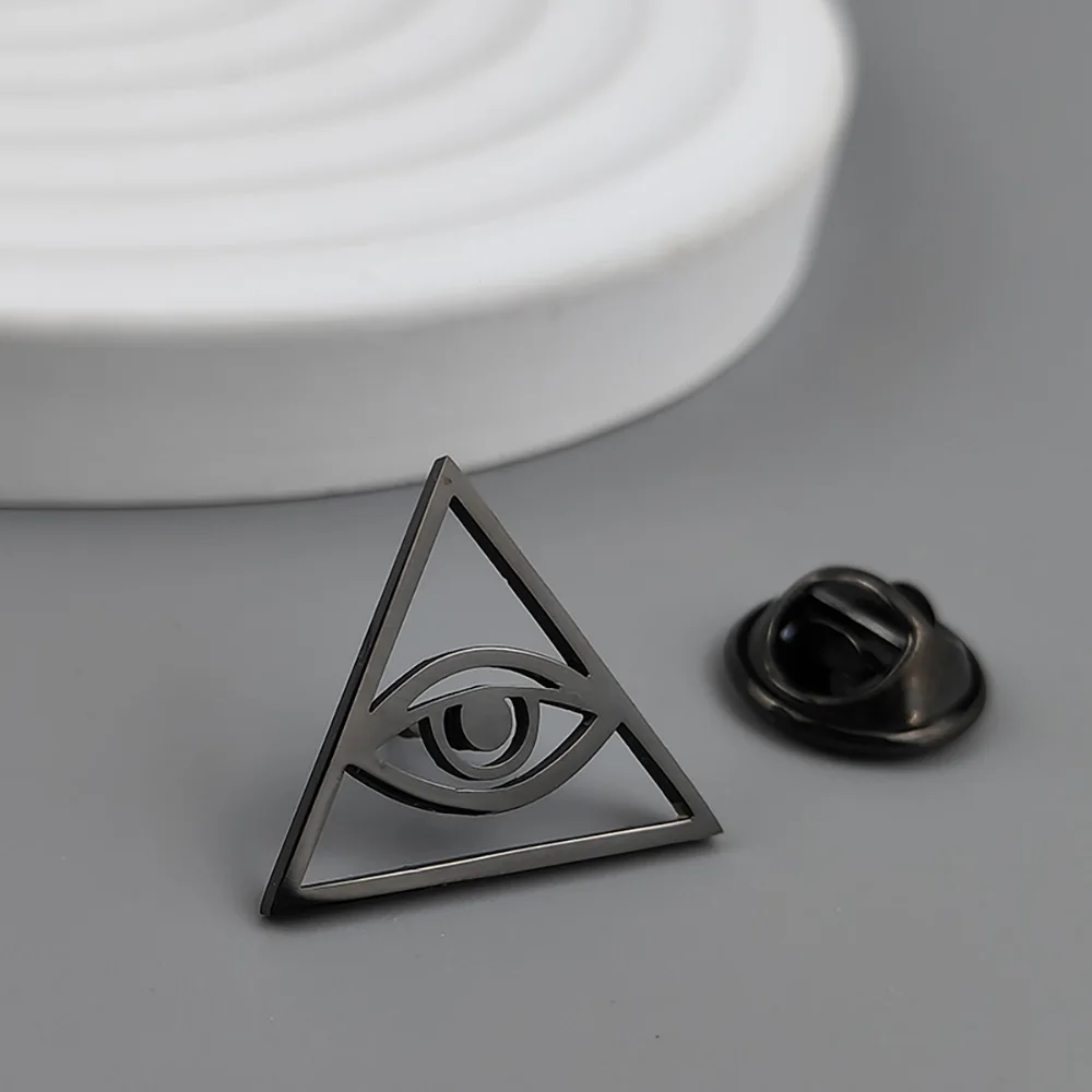 Wisdom Eye Triangle Gold Plated Badge, Suit Lapel Pin Black Silver Stainless Steel, Men's Collar Brooch, Halloween Gift