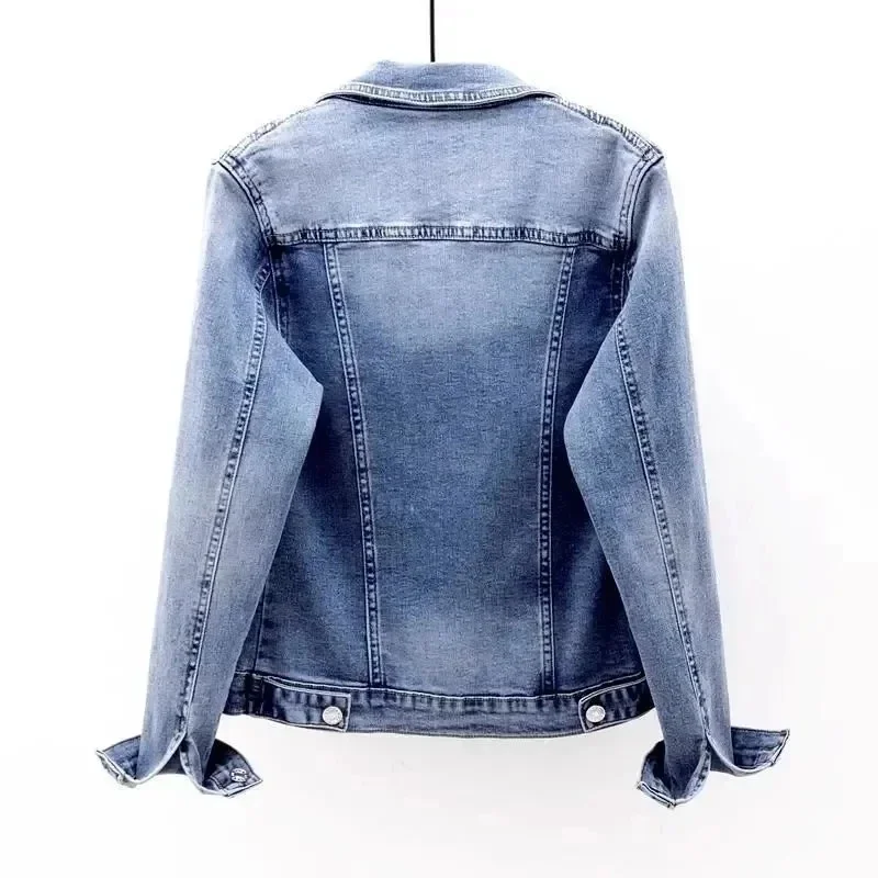 Stretch Denim Jackets Womens 2024 Spring Autumn New Temperament Fashion All-match Slim Jeans Coat Lace Large Size Short Outwear