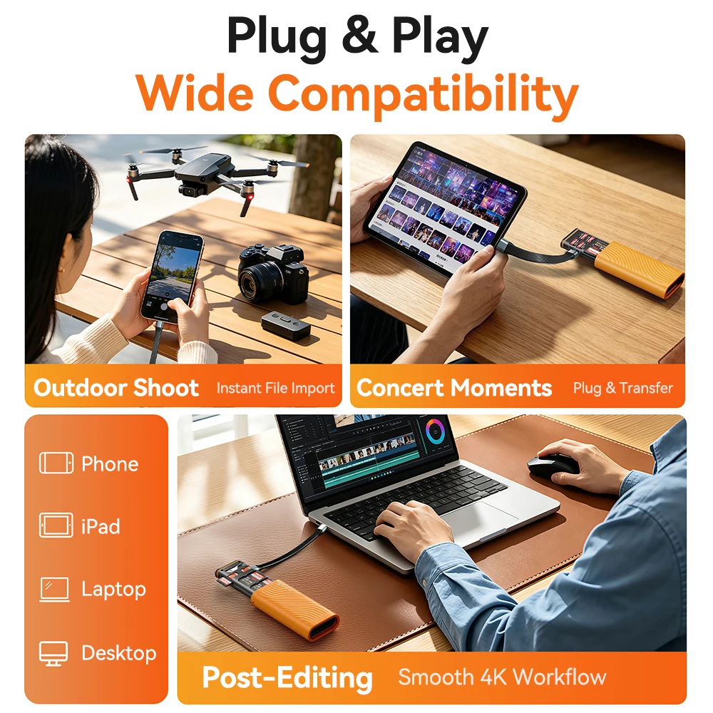 Etui na karty pamięci Yottamaster USB-C, szybki czytnik kart pamięci, adapter OTG, 10 slotów na karty SD TF do aparatów fotograficznych. — zdjęcie produktu 3