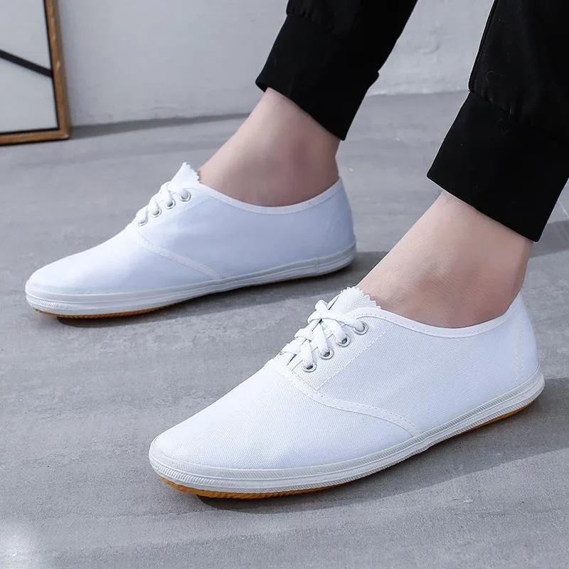 Weiße Damen flache Schuhe Soft-Bottom Sneakers Canvas weiche Schuhe rutsch feste Kampfkunst Schuh Schnürung Freizeit feminine Schuhe