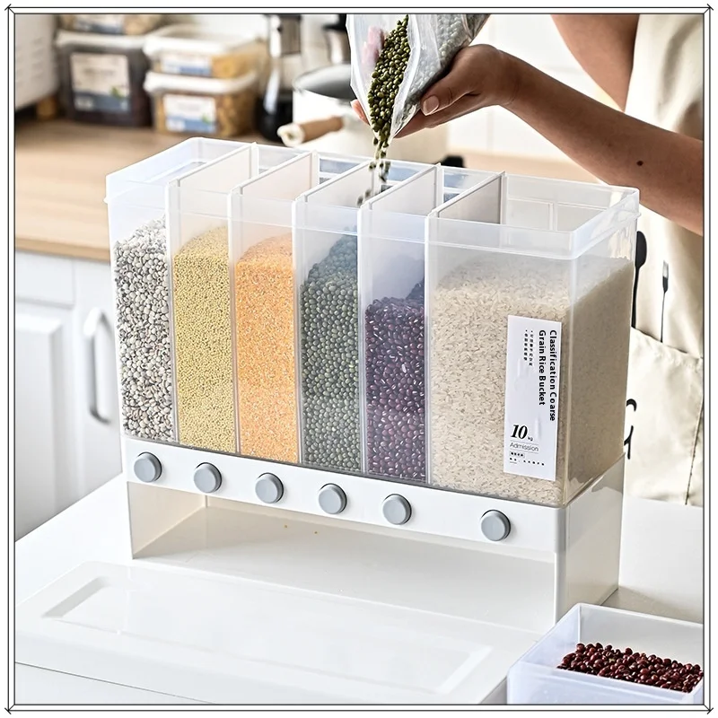 1pc Rice Dispenser Food Dispenser 26LB Rice Drum 6 Grids Storage Dry Food Dispenser Grain Storage Dried Fruit Food Storage Box