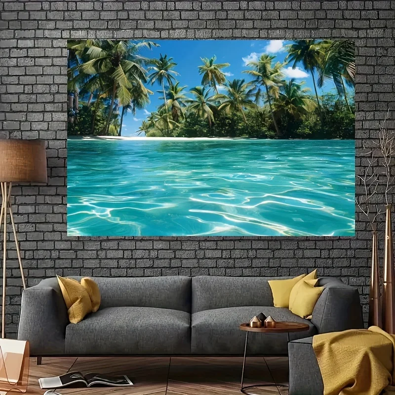 1 piece, ocean beach tapestry wall hanging tropical paradise beach wall decoration, Hawaii background, coconut tree background