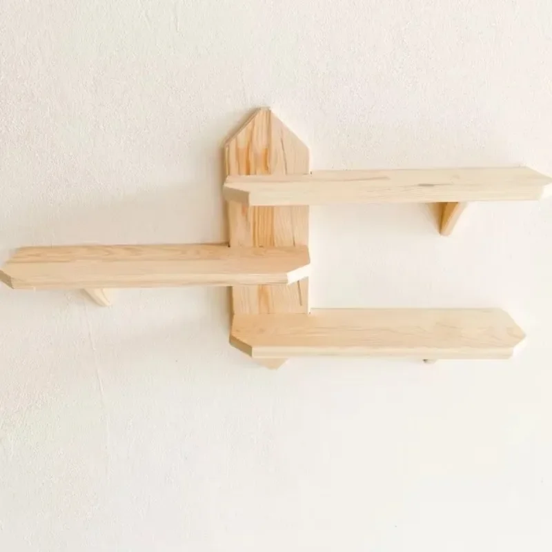 Solid wood storage rack wall hanging wooden storage rack living room wall decoration display rack