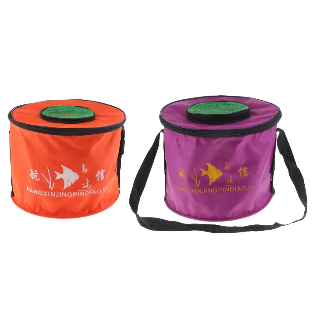 Foldable Fishing Bucket Collapsible Bucket Folding Round Outdoor Camping Canvas Water Carrier Bag with Mesh Cover Size S/L