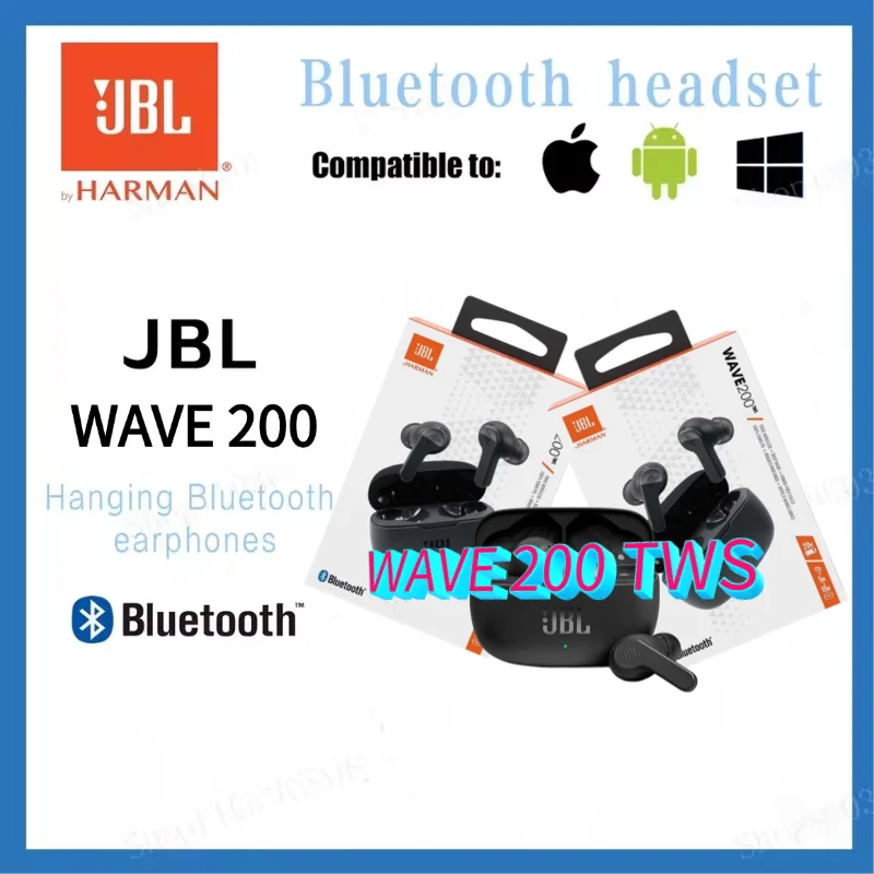 Écouteurs sans fil JBL WAVE 200TWS, véritable stéréo Bluetooth 5.0, casque sport intra-auriculaire avec micro, version HK