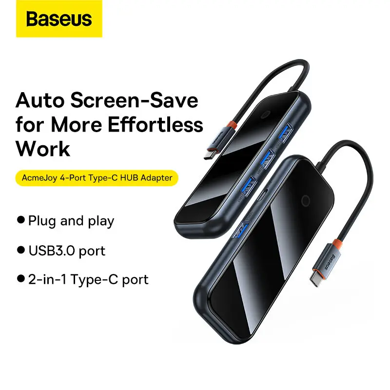 

Baseus 4-in-1 Type-C HUB USB 3.0 Expansion Dock Extension Plug and Play Multi Interface Hub for Computer Notebook Converter