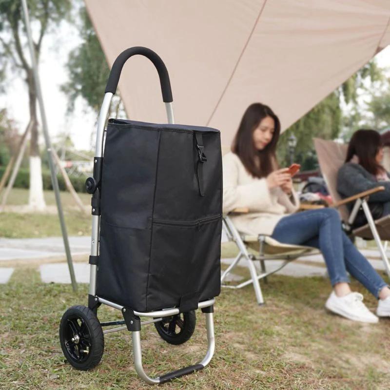 Heavy-Duty Foldable Shopping Cart, 50kg Capacity, Aluminum Alloy Frame with 600D Oxford Bag, Air Tires & Reinforced Base
