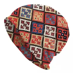 Custom Persian Kilim Print Skullies Beanies Caps Cool Warm Knitted Hats Unisex Bohemian Geometric Ethnic Style Bonnet Hats
