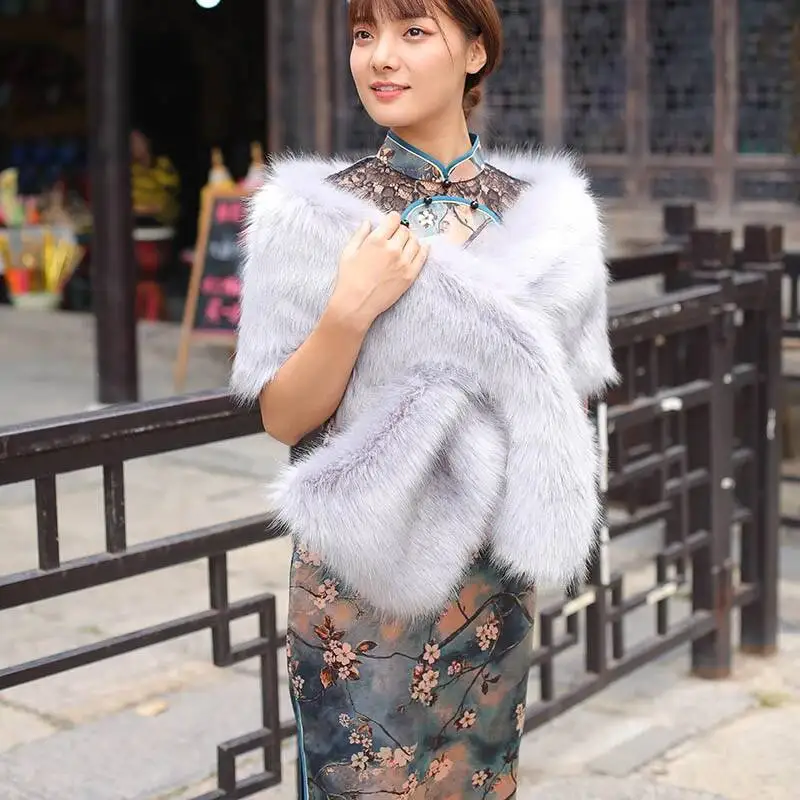 Faux Fur Wedding Shawl Bride Cape Wraps Women Luxury Scarf Outdoor Neck Warm Furry Scarves Party Evening Dress Warm Accessory