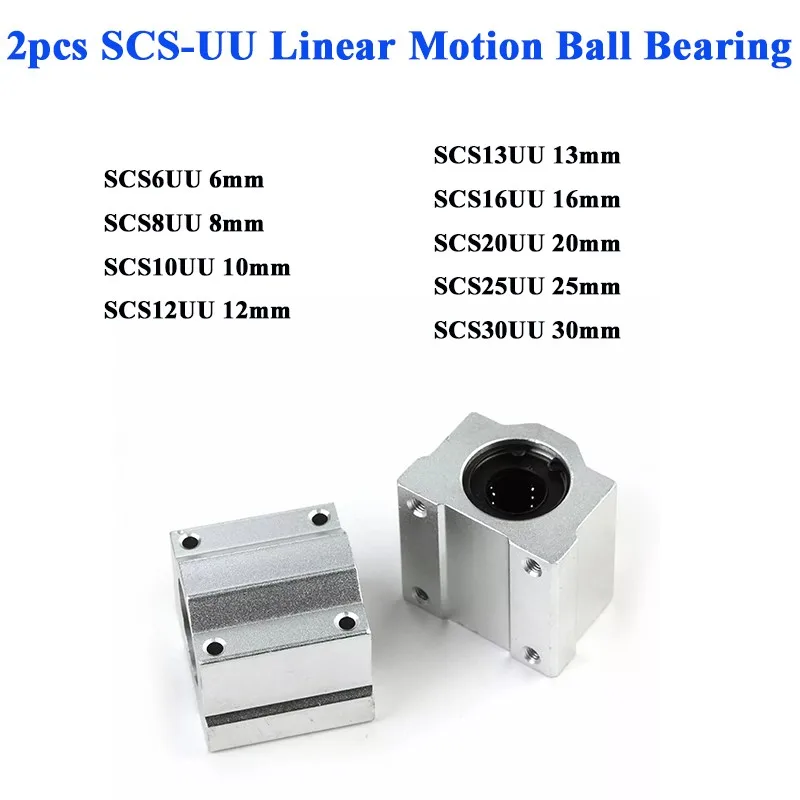 2PCS SCS6UU SCS8UU SC10UU SCS12UU SCS16UU SCS20UU Linear Motion Ball Bearing Block Slider for CNC Router 3D Printer Parts