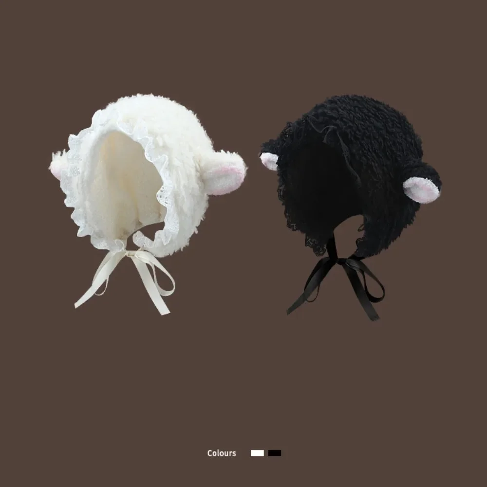 New Soft Fluffy Hats Lamb Cashmere Lace Cosplay Hat Lamb Ear Costume Hats