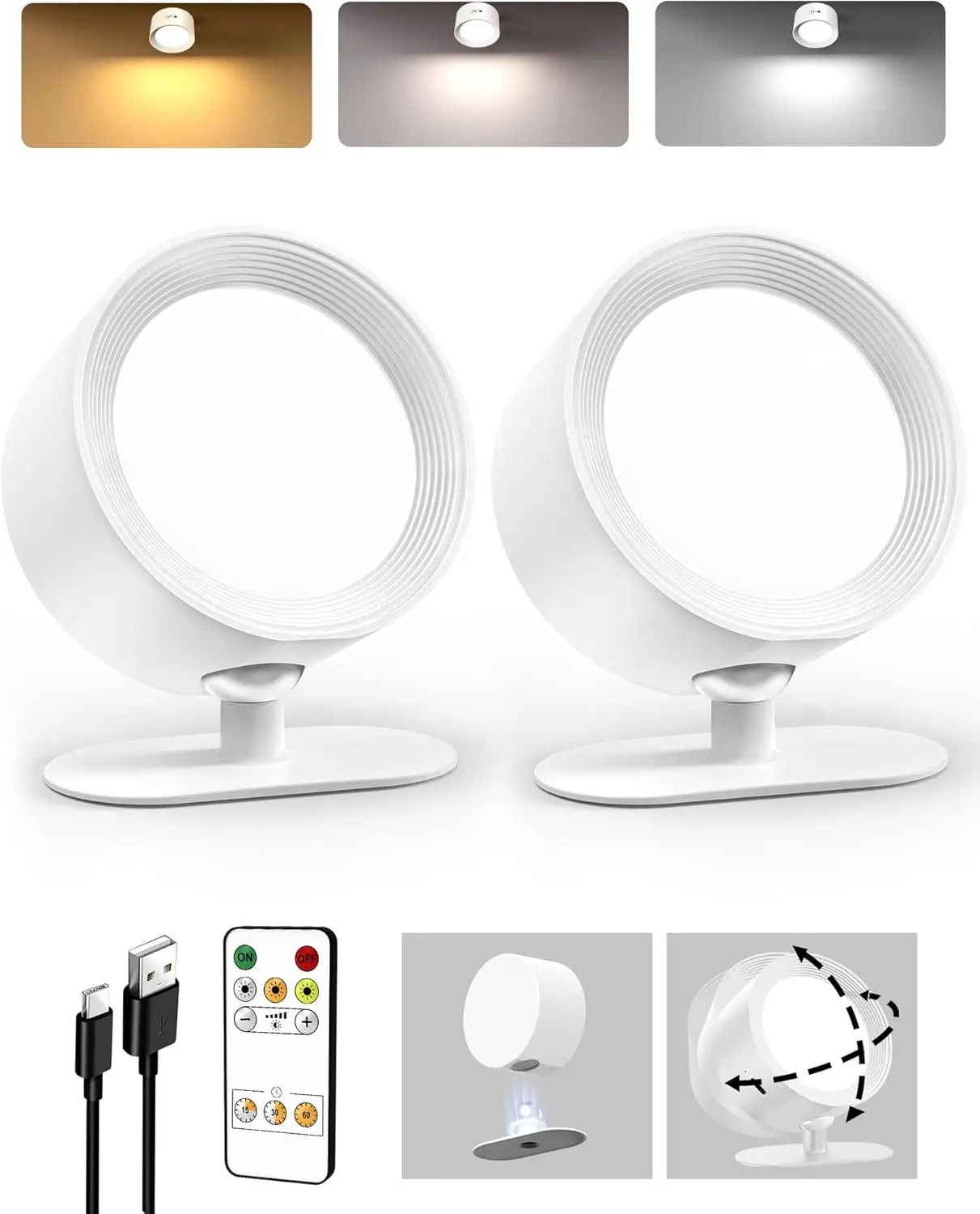 Magnetic LED Wall Light Night Dimmable Magnetic Picture Lights 360° Rotation Touch Remote Control Cabinet Spotlight Night Lamp