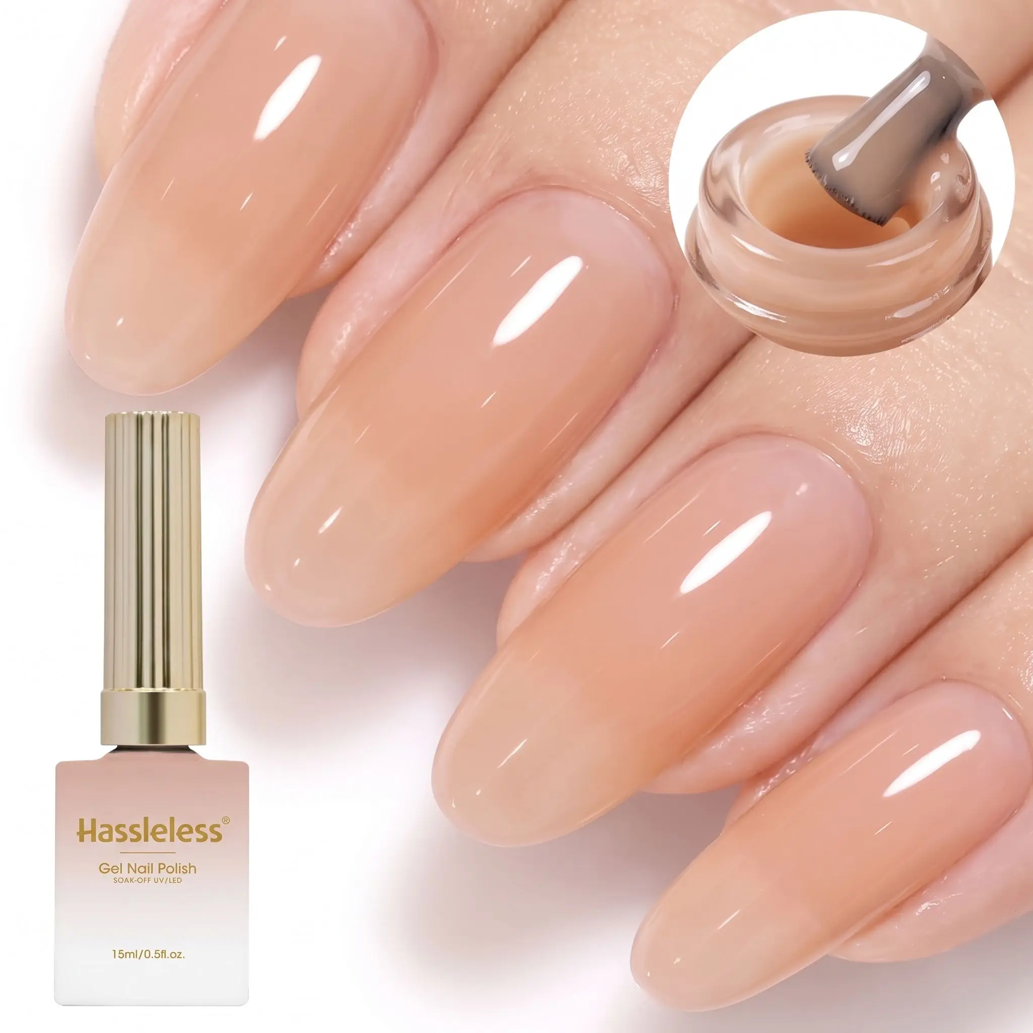 Hassleless Light Peach Nude Color + Bean Paste Pink Nude Color + Warm-Toned Apricot Milk Tea Nude Color 3-Color Nail Polish Gel Set, Nude Color Nail Polish Gel, Daily DIY Nail Art Kit, Beginner-Friendly, Suitable for H