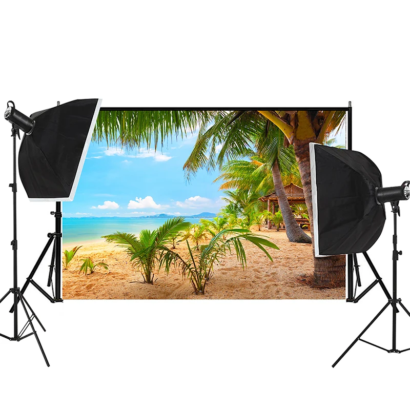 Summer Tropical Beach Photography Background Palm Tree Sea Seaside Ocean Landscape Backdrop Studio Photo Props Party Decoration