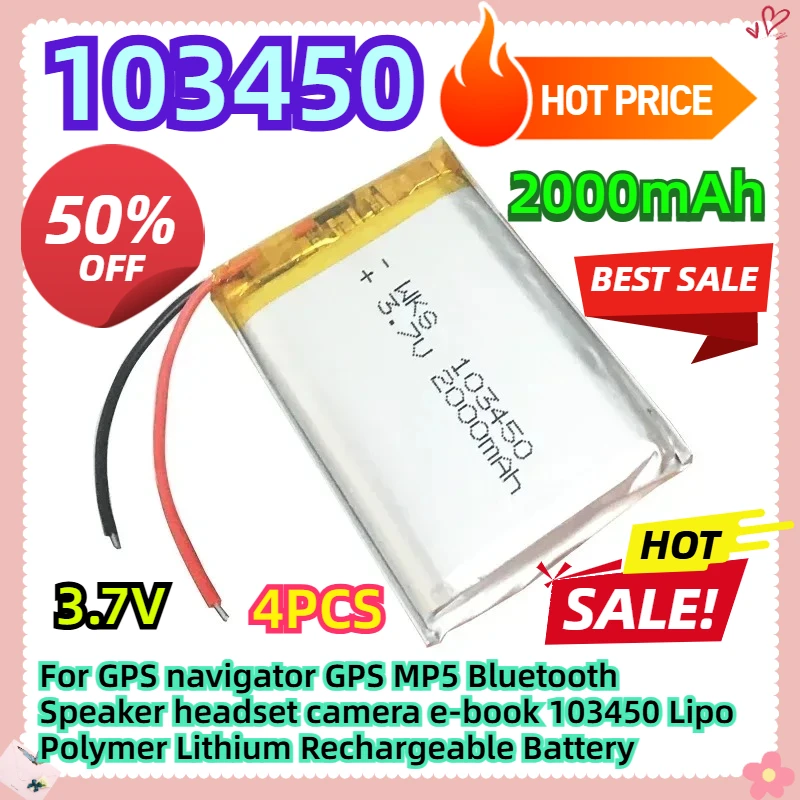 

For GPS Navigator GPS MP5 Bluetooth Speaker Headset Camera E-book 103450 2000mAh 3.7V Lipo Polymer Lithium Rechargeable Battery