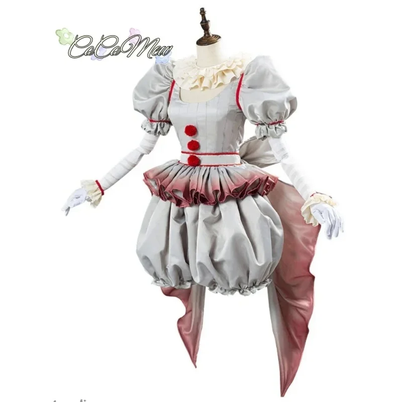 Filme palhaço pennywise cosplay traje de halloween meninas roupa horror lolita vestir-se feminino vestido de fantasia festa de carnaval conjunto completo